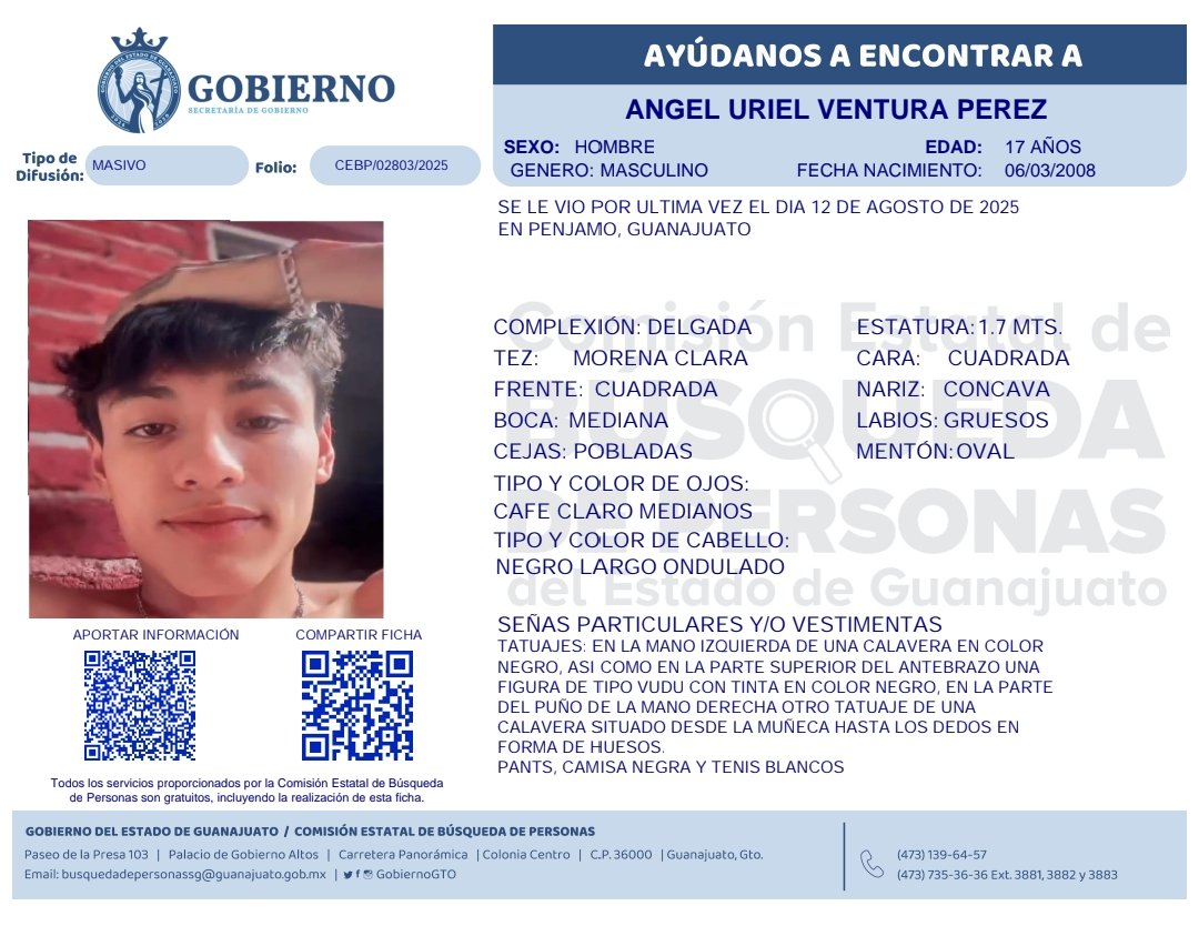🔍👤 ¿Lo has visto?  
Tu ayuda es clave, si tienes información que pueda ayudar a encontrarlo, por favor contáctanos. 
Cada dato cuenta, llámanos al 473 735 3636 ext. 3881 o al 473 139 6457.
#BúsquedasGto🚨