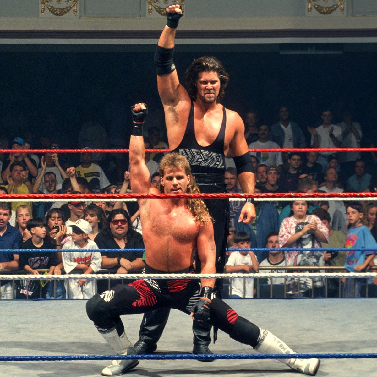 WWFWrestling1's tweet photo. 📸 Photo from this day in 1994 capturing Shawn Michaels &amp; Diesel following their victory over Mike Bell &amp; Tim McNeany at the Lowell Auditorium. Match aired WWF Wrestling Challenge, September 18, 1994. #WWF #WWE #ShawnMichaels #KevinNash https://t.co/X9SBhDeXNv