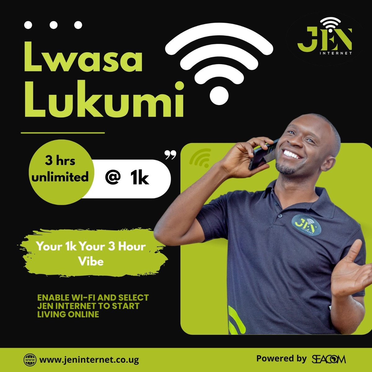 Atukwase_Dan's tweet image. For just 1k, enjoy 3 hours of unlimited WiFi with Jen internet. 📶
Your vibe, your time, your connection 
#LwasaLukumi #JenInternet @SEACOM