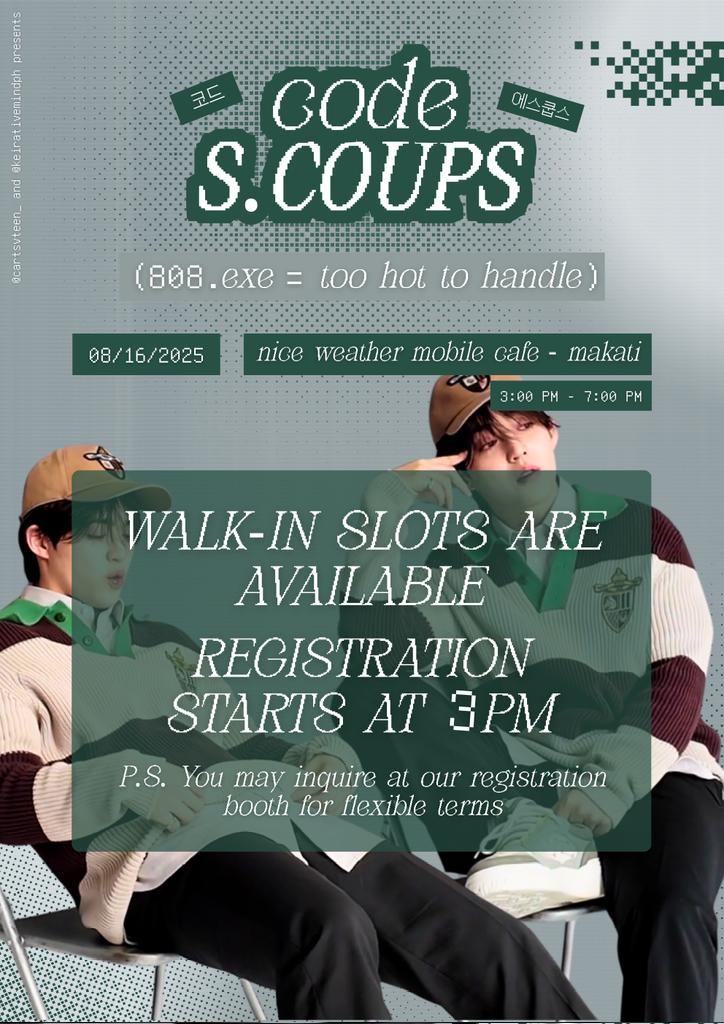 cartsvteen_'s tweet photo. Checkpoints? Saved. 👾
Loot? Collected. 🥇
The fun? Starts right here! ❤️🔥
@cartsvteen_ and @keirativemindph proudly presents: code:S.COUPS 💚
🗓️August 16, 2025 (Saturday)
📍@Ambive95
⏰3:00 – 7:00 PM
P.S. You can register for walk-in slots! See you later at #codeSCOUPS! ⭐️ https://t.co/Of43yKd1Hp