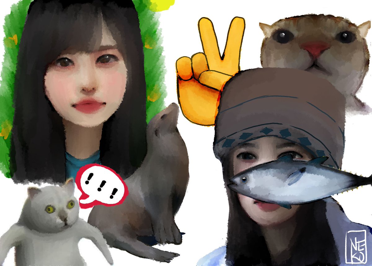 _7390_'s tweet photo. 🐟🦭✌️🐱 #doodle https://t.co/pw5hYvs7Zf