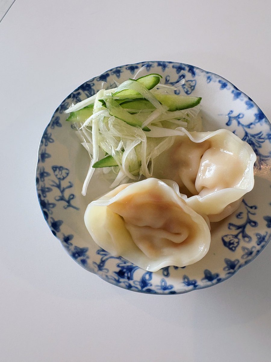 akari_hasegawa's tweet photo. えびの風味を効かせた冬瓜の水餃子に、Wネギサラダを添えて。温度がおいしい。あつければあついほどいい。やけどしないように気をつけながら最速で食べた。おいしくて幸せなとき、人はため息が出てしまうもんなんだなあ https://t.co/HVRBhtT7kc