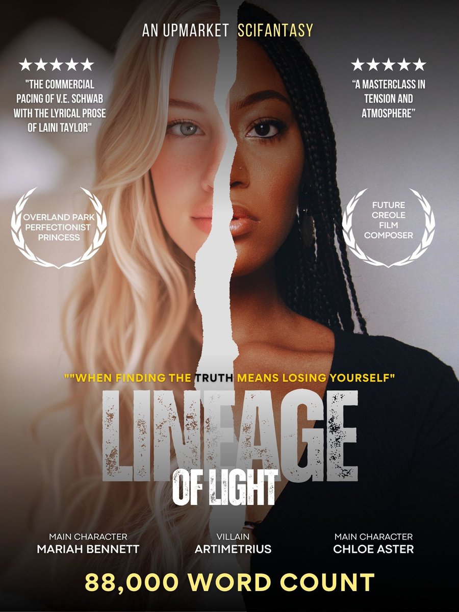 🍄 the atmospheric horror of HOUSE OF HOLLOW
💥 frenemies feeling of Galinda &amp; Elphaba in WICKED
👵🏿 multi-generational family drama of BLACK CANDLE WOMEN
🪄 Literal Black girl magic
🏳️‍🌈 pan MC
📚Upmarket/bookclub 
🦋Laini Taylor-like Lyricism
#posterpit #q #sf #f #na