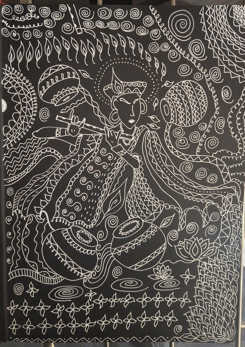 Krishna! Krishna!
A white gel pen sketch of Lord Krishna on black paper 😊 
#KrishnaJanmashtami #KrishnaJanmashtami2025 #art #sketch #india #drawing