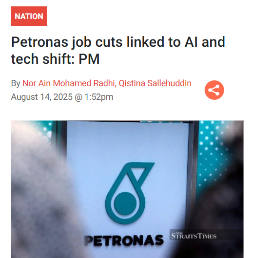 LimSianSeeEric's tweet photo. Oddly enough, other companies like TNB, Maxis, Telekom, Maybank, and CIMB didn’t slash thousands of jobs either - as if AI somehow only impacts Petronas and leaves everyone else untouched.

Madani told Petronas to maintain a RM32 billion dividend for 2025 even though profits have fallen by 32%.

Madani told Petronas to buy Bandar Malaysia for RM12 billion.

Madani told Petronas to build the Kota Madani project for RM4 billion.

Madani did nothing when Petronas lost assets worth between RM5.4 billion and RM16 billion in South Sudan in August 2024.

Yet the official reason given for Petronas laying off 5,000 workers is AI.