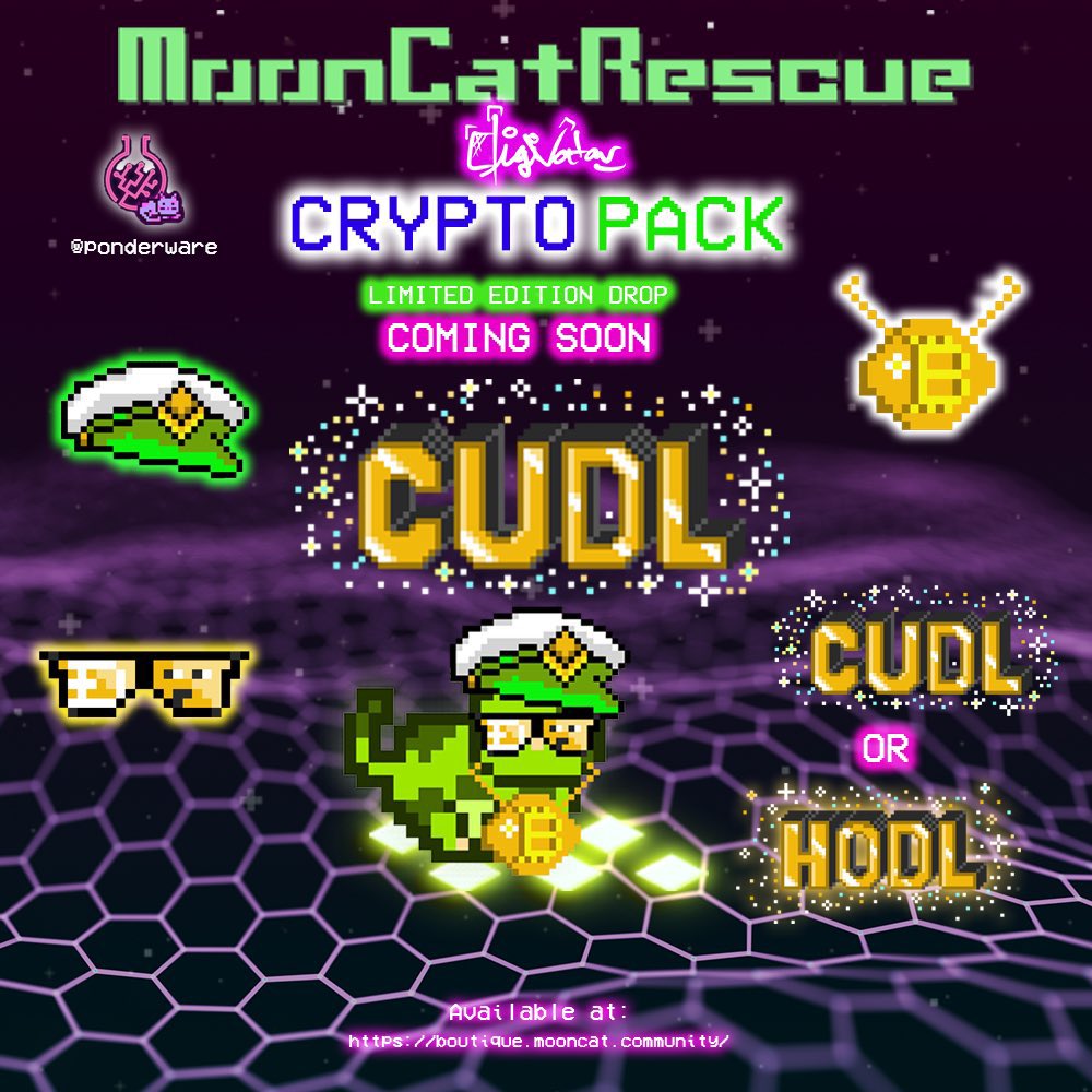 Remember you can get your #Mooncat into some serious crypto drip! All OG #pixelart from 2021 - DM’s open!

*IMAGE is original “coming soon” promo when these dropped in 2021