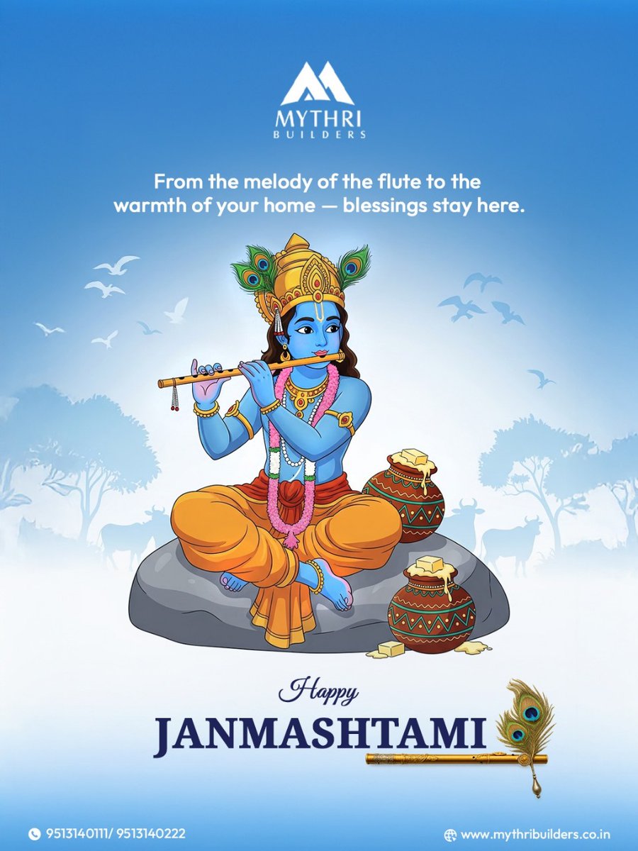 mythribuilder98's tweet photo. 💝🏘 Happy Janmashtami 🏘 💝
Where Krishna’s melody meets the warmth of home.
This Janmashtami, may joy, music, blessings with Mythri Builders.
95131 40111 / 95131 40222
Visit Our Web Site: https://t.co/A0jx8sCKzn
#HappyJanmashtami #MythriBuilders #HomeOfBlessings #MelodyOfHome https://t.co/5dqHnhc8ac