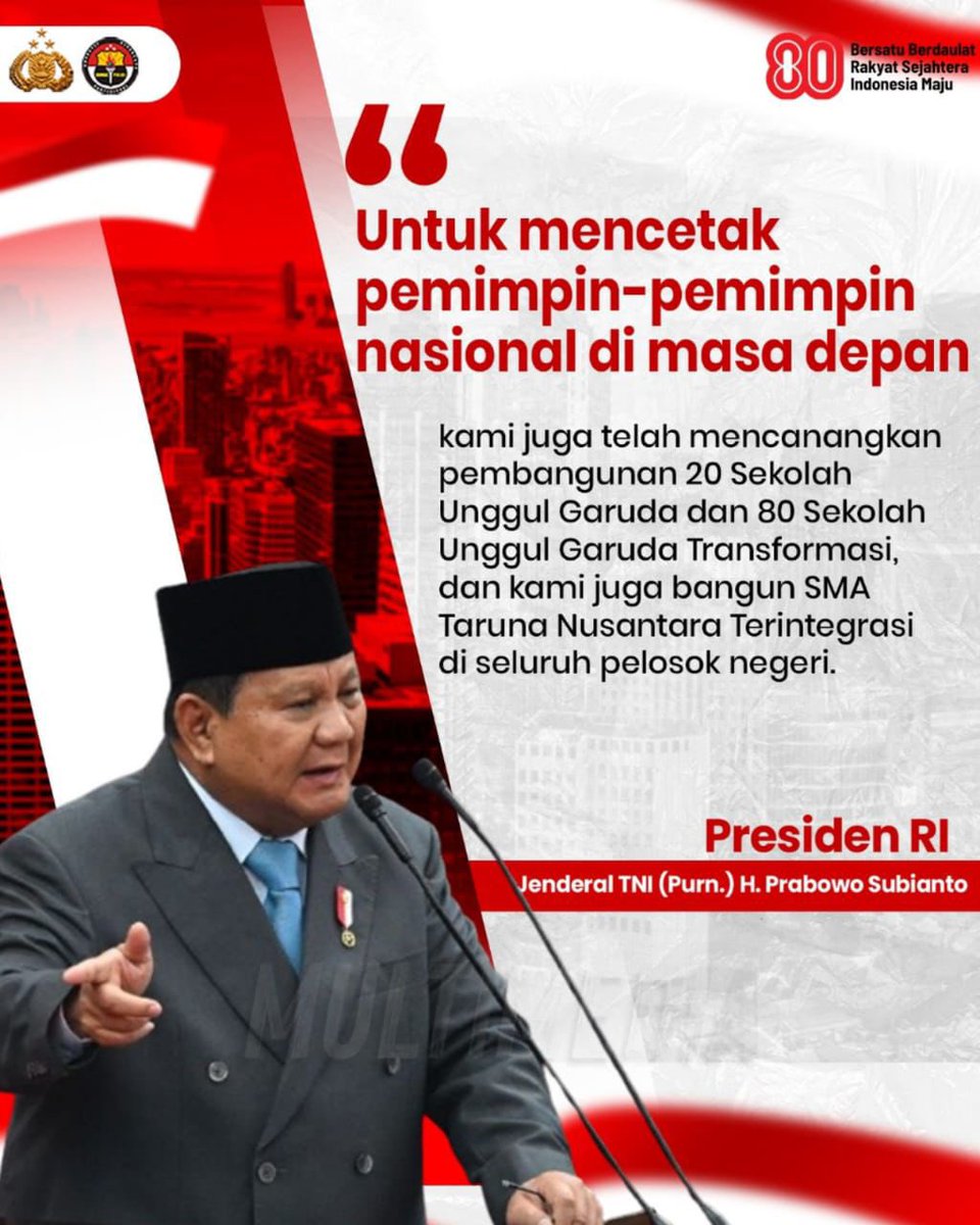 Presiden Republik Indonesia, Jenderal TNI (Purn.) H. Prabowo Subianto, menyampaikan pidato Sidang Tahunan MPR RI, DPR RI, dan DPD RI tahun 2025 di Kompleks Parlemen Senayan, Jakarta, Jumat (15/7). 

#80TahunIndonesia
#BersatuBerdaulat
#RakyatSejahtera
#IndonesiaMaju
#HUT80RI