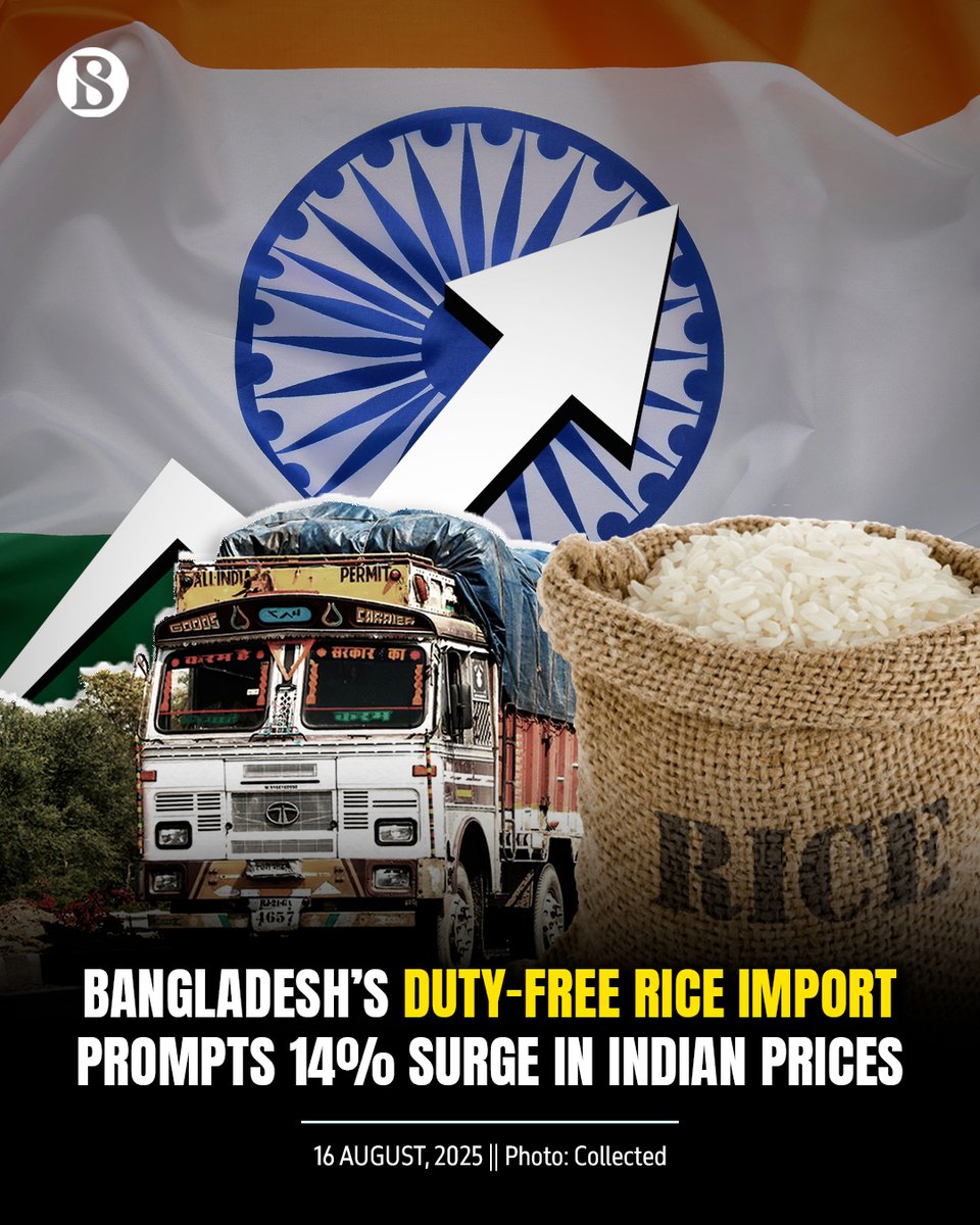 tbsnewsbd's tweet photo. Rice prices in India have risen by as much as 14% in two days after Bangladesh removed a 20% import duty on the staple, prompting traders across the border to rush shipments.
Link in comments
#ricepricehike #RiceImport #TBSNews https://t.co/O1qd162dxM