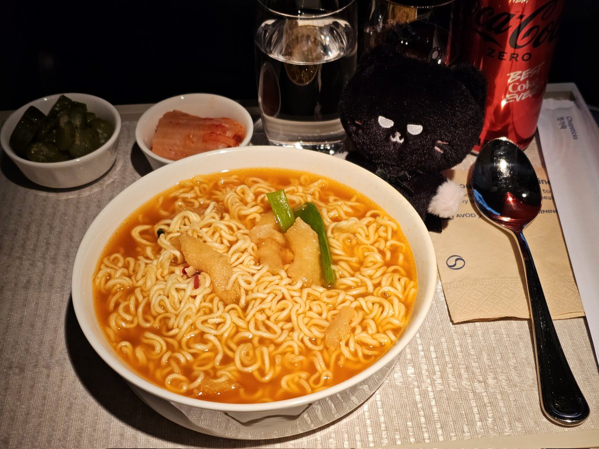 보라가 맛있다고 극찬한 대한항공 라면 ♡-♡
저는 햄 대신 황태 넣은 라면을 받았어요🍜
하늘 위에서 해장 JMT 
#보라도이거먹엉