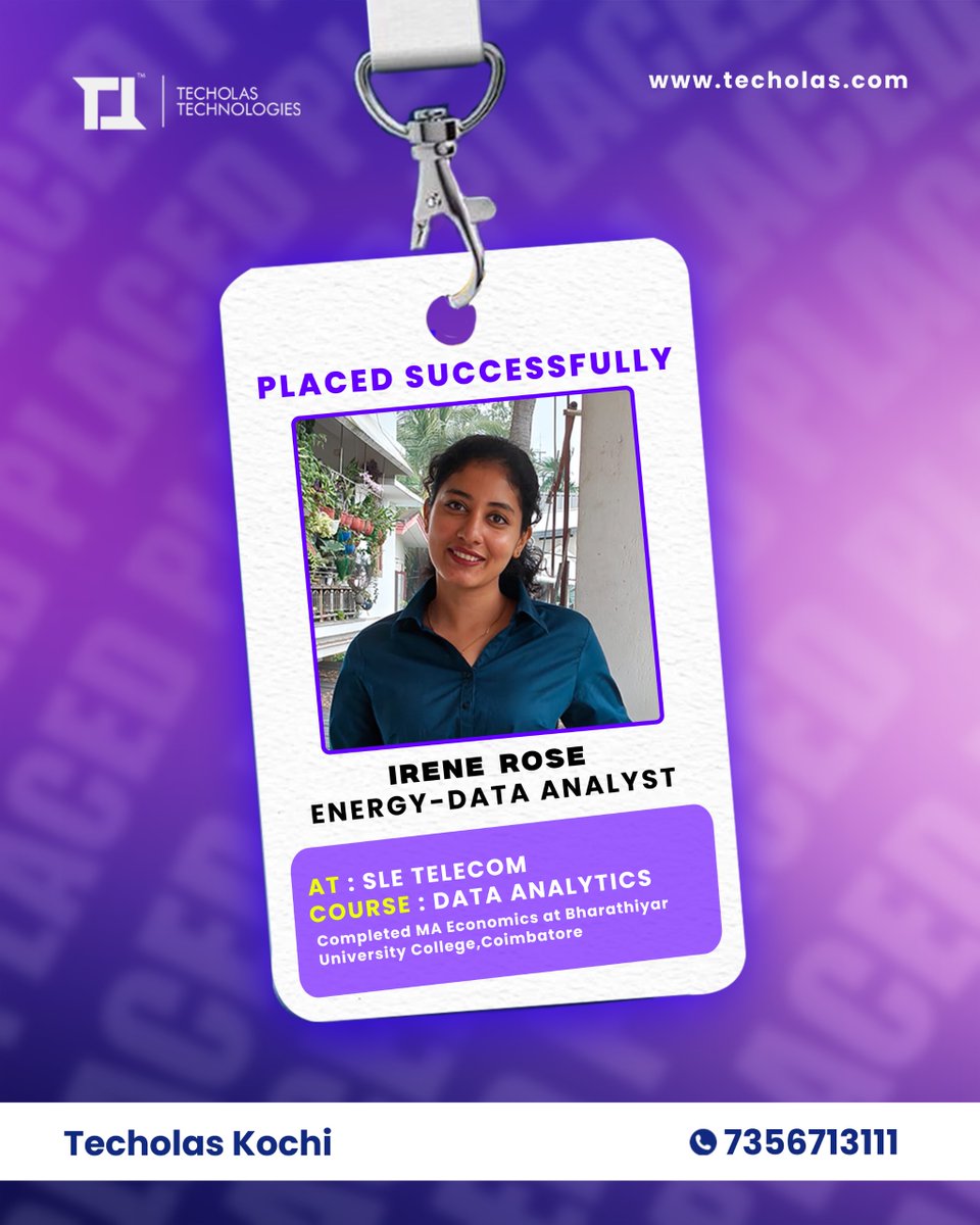techolasonline's tweet photo. Congratulations 𝐈𝐫𝐞𝐧𝐞 𝐑𝐨𝐬𝐞

Placed as an 𝐄𝐧𝐞𝐫𝐠𝐲-𝐃𝐚𝐭𝐚 𝐀𝐧𝐚𝐥𝐲𝐬𝐭 at  𝐒𝐥𝐞 𝐓𝐞𝐥𝐞𝐜𝐨𝐦 after completing the 𝐃𝐚𝐭𝐚 𝐀𝐧𝐚𝐥𝐲𝐭𝐢𝐜𝐬 at 𝐓𝐞𝐜𝐡𝐨𝐥𝐚𝐬 𝐊𝐨𝐜𝐡𝐢.

Wishing you great success ahead! https://t.co/SCzZtZd0qz