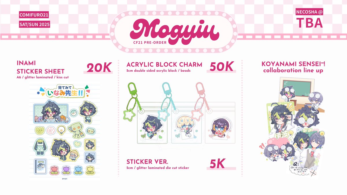 ꒰ 🔄 + 🩷 are very appreciated! ꒱
mogyiu's #cf21 PO1 is open! ദ്ദി＞ᴗ＜)✧
— — — — ˗ˋ ୨୧ ˊ˗ — — — —
📍NECOSHA
🎀 original, vocaloid, takopi,
hololive, yuuki sakuna, nijisanji
📅 16 - 23 august
🔗 at end of thread ! ♡
— — — — ˗ˋ ୨୧ ˊ˗ — — — —
[1/4] #cf21catalogue