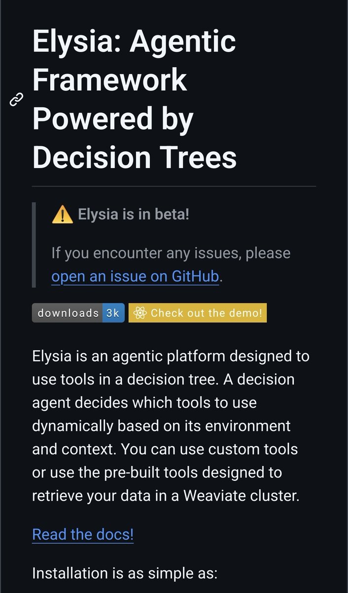 AI_Aravind's tweet image. 📢 📰 Discover Elysia, an agentic platform that dynamically decides which tools to use. Try it now and shape its future! 🗞 🔔

#Elysia #AgenticPlatform #Weaviate