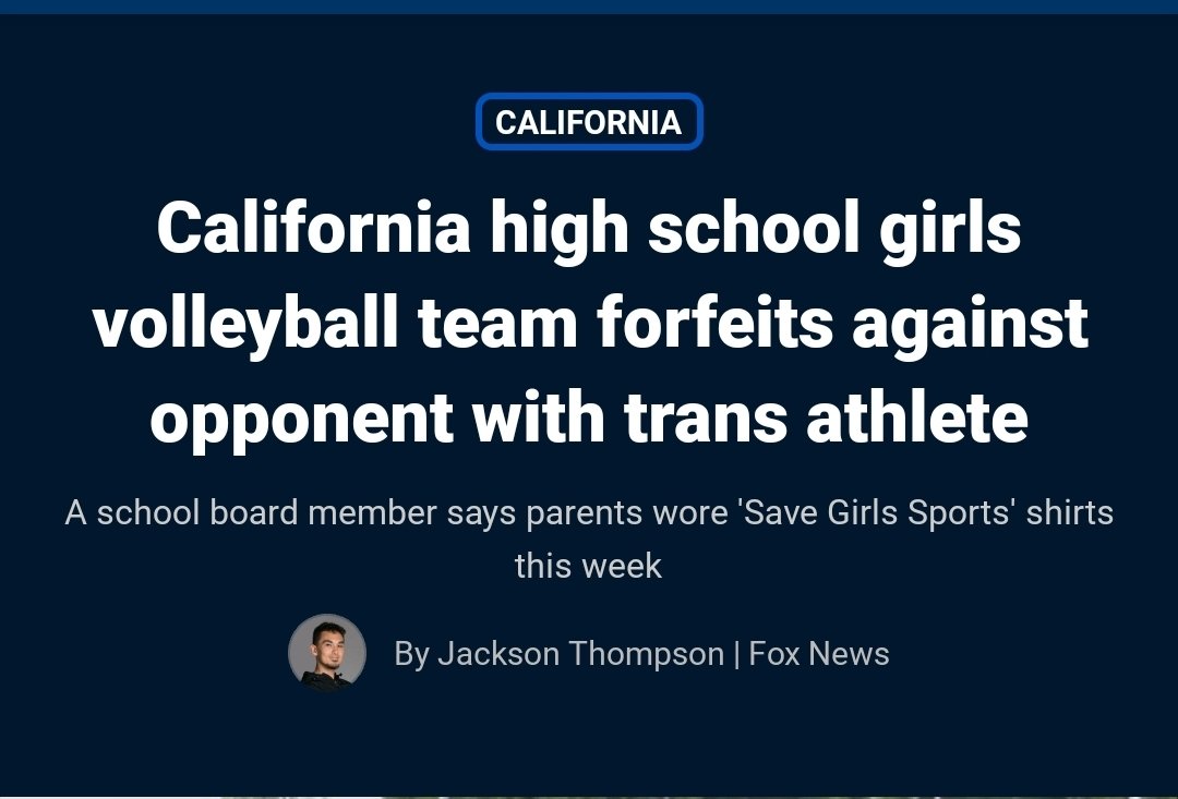 Karly619 (@depravedangel) on Twitter photo I am proud of you, ladies!
A California high school girls volleyball team forfeited a match against a team that included a biological male trans athlete Friday night.
<a href="/RiversidePolyHS/">RiversidePolyHS</a>, YOU ROCK!
They wrote in a statement "Riverside Poly High School’s girls volleyball team I am proud of you, ladies!
A California high school girls volleyball team forfeited a match against a team that included a biological male trans athlete Friday night.
<a href="/RiversidePolyHS/">RiversidePolyHS</a>, YOU ROCK!
They wrote in a statement "Riverside Poly High School’s girls volleyball team