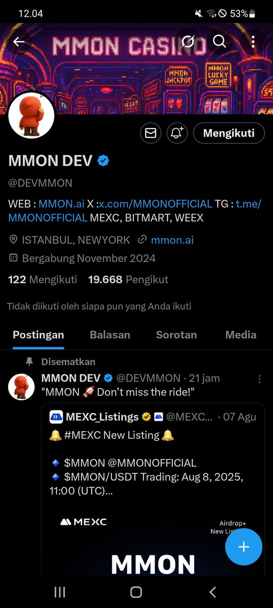 tiyonop's tweet photo. @MEXC_ID Aku tau minnnn pasti nama koinnya $MMON, 19juta persen menang saya plis min HAHA
Baru listing di MEXC tanggal 8 Agustus 2025 jam 18:00 WIB~
MEXC UID: 90064601
Gas ikutan ges!
@Riki_MP9 @JacqueSauniere @Alvonzo48
#MEXCListing #Airdrop #HiddenGem https://t.co/QmzLRJ2Wwa