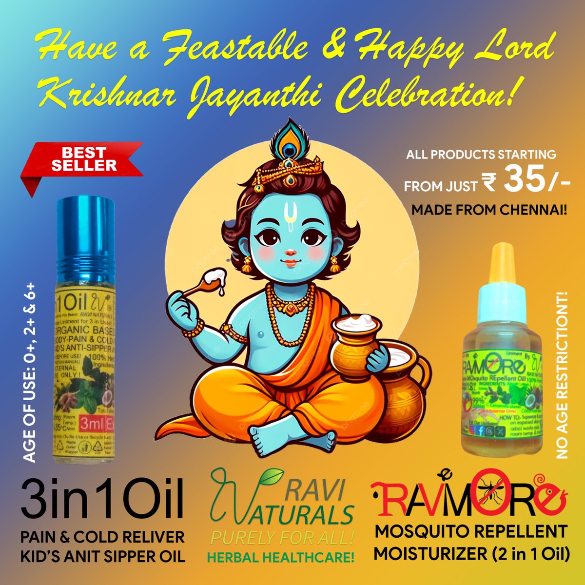 ravinaturals's tweet image. Wish U All Happy &amp;amp; Feastable Krishnar Jayanthi Celebration!👶🏼🦚🙏🏼

#krishnarjayanthi #gokulashtami  #ravinaturals