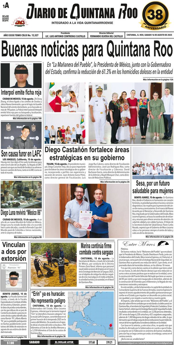 DQROO's tweet photo. #DiarioDeQuintanaRoo
**PORTADAS 16 DE AGOSTO**
#DQR #DQRInforma #Enterate https://t.co/1Z3U5oAgo5