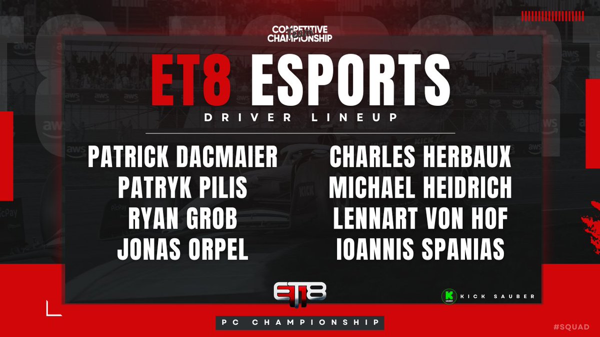 Esports Masters League (@eml_f1) on Twitter photo Here is the <a href="/ET8eSports/">ET8</a> Squad for Season 5๏ธโฃ of the PC Championship ๐ด
<a href="/GridFinder/">Grid Finder | Sim Racing</a> <a href="/PivotMediaGG/">Pivot Media</a> <a href="/vsetupengineer/">Virtual Setup Engineer</a> <a href="/LeagueRacingTV/">League Racing TV ๐ฆ</a>
#F125 #CTC Here is the <a href="/ET8eSports/">ET8</a> Squad for Season 5๏ธโฃ of the PC Championship ๐ด
<a href="/GridFinder/">Grid Finder | Sim Racing</a> <a href="/PivotMediaGG/">Pivot Media</a> <a href="/vsetupengineer/">Virtual Setup Engineer</a> <a href="/LeagueRacingTV/">League Racing TV ๐ฆ</a>
#F125 #CTC