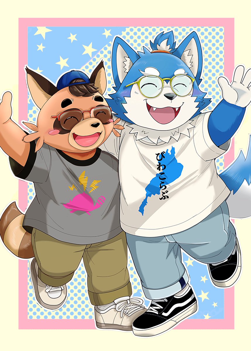 ソラくん＆ハチベエさんsummer👓
#いぬまきアート  #茶テレ美術