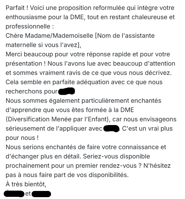 MalenaNalee's tweet photo. D'ailleurs vu que j'ai parlé récemment de mon métier d'assmat, je vous montre cette pépite: Ils ont copié la réponse de chatGPT en entier sans la modifier 🤣
#assmat #assistantematernelle https://t.co/5975skFyE1