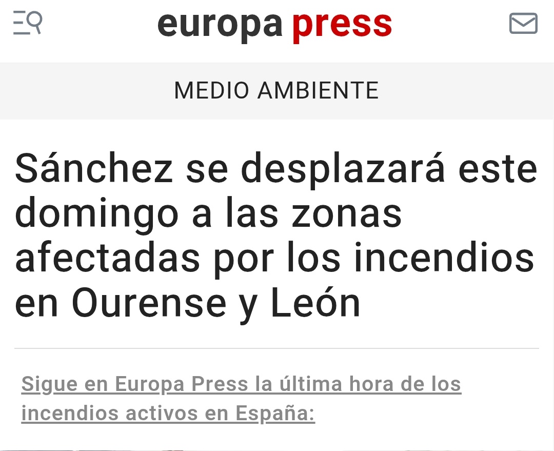 🔴 ÚLTIMA HORA | Pedro Sánchez interrumpirá sus vacaciones para visitar varias zonas afectadas por los incendios.

Más de diez días ardiendo media España para que por fin Pedro se entere de que es el Presidente del Gobierno.

Supongo que los vecinos lo recibirán como se merece.