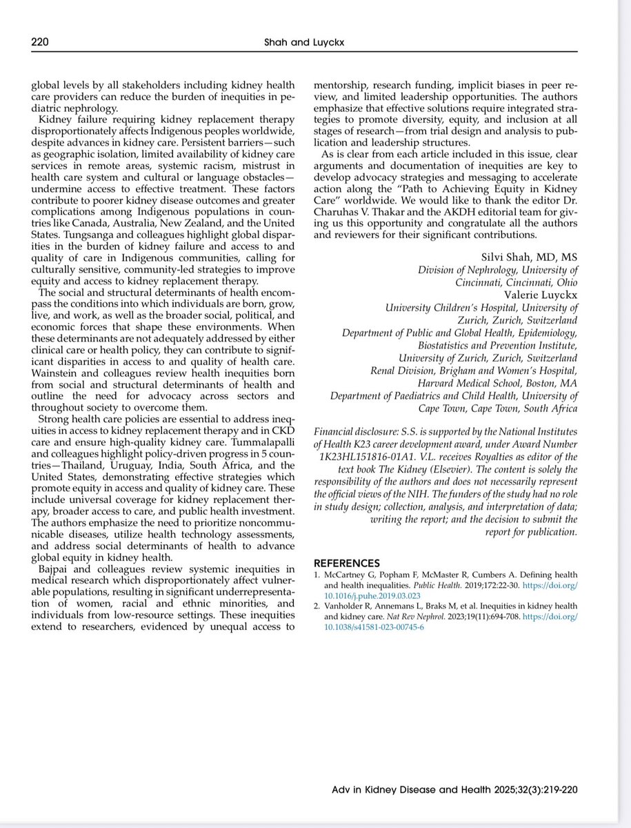 Silvi Shah, MD, MS (@silvishah) on Twitter photo Honored to have served as Guest Editor for the special issue of AKHD Journal on Pathways to Health Equity With <a href="/valerie_luyckx/">Valerie Luyckx</a>
Thank you <a href="/CharuThakar/">Charuhas V Thakar</a> for the opportunity.
Grateful to the outstanding authors, reviewers whose work made this issue possible. Honored to have served as Guest Editor for the special issue of AKHD Journal on Pathways to Health Equity With <a href="/valerie_luyckx/">Valerie Luyckx</a>
Thank you <a href="/CharuThakar/">Charuhas V Thakar</a> for the opportunity.
Grateful to the outstanding authors, reviewers whose work made this issue possible.