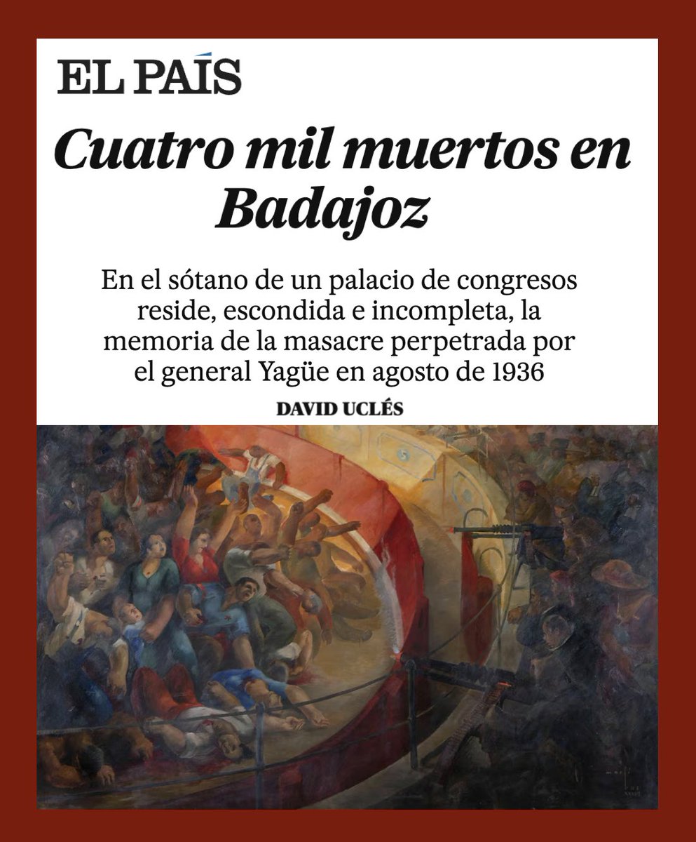 Hoy, en <a href="/el_pais/">EL PAÍS</a>, desempolvo un suceso que muchos quieren todavía enterrar/negar: la masacre de 1936 en la plaza de toros de Badajoz, y lo comparo, en espíritu, a lo sucedido en Torre-Pacheco. Os dejo el enlace:

elpais.com/opinion/2025-0…