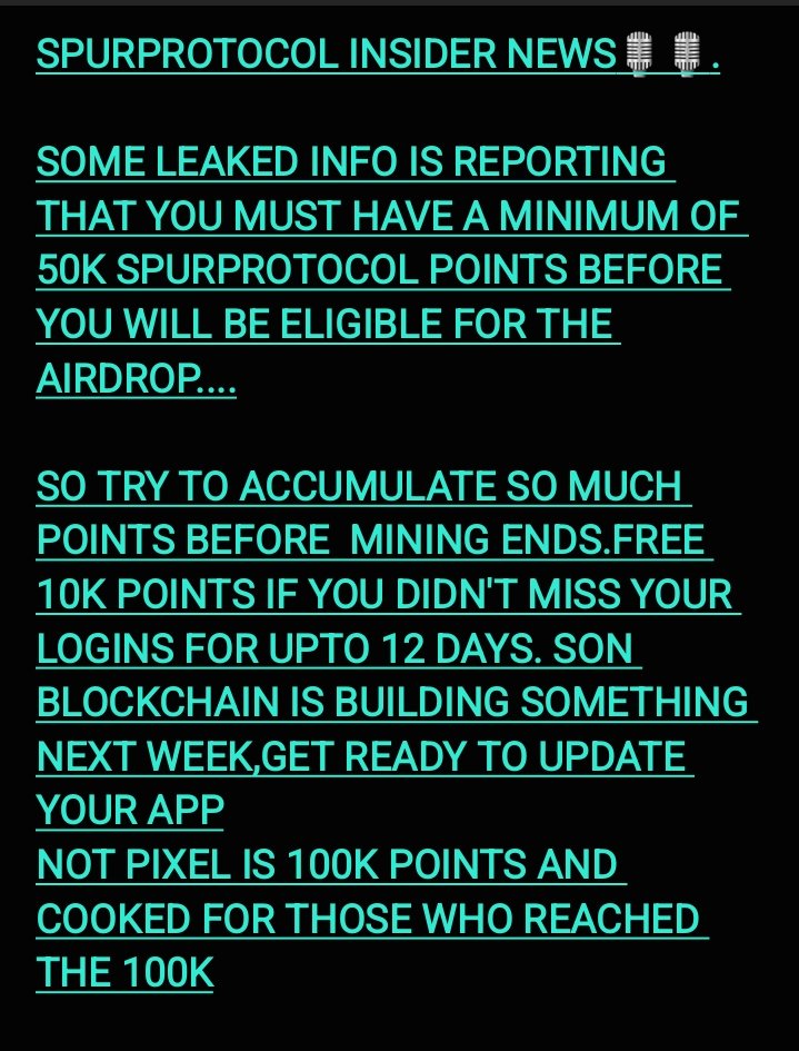 Bonaventurekos's tweet image. #SpurProtocol  #Xenea #Syntaxquiz 

@spurprotocol @SON_Blockchain 

TRY TO HAVE UPTO 5OK POINTS 
THIS IS JUST AND INSIDER NEWS.. NO VERIFIED FROM @spurprotocol 

@Defipriest_ton