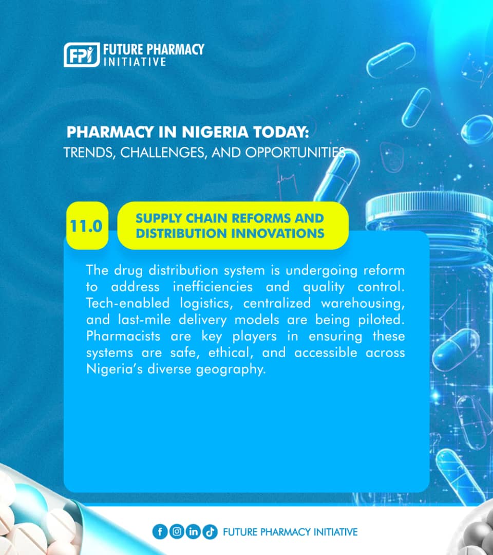 TheFPInitiative's tweet image. 💊Supply Chain Reforms are transforming pharmacy in Nigeria!
With tech-driven logistics, centralized warehousing, and last-mile delivery, pharmacists are ensuring medicines remain safe, ethical, and accessible nationwide.

#Pharmacy #DrugDistribution #FuturePharmacyInitiative