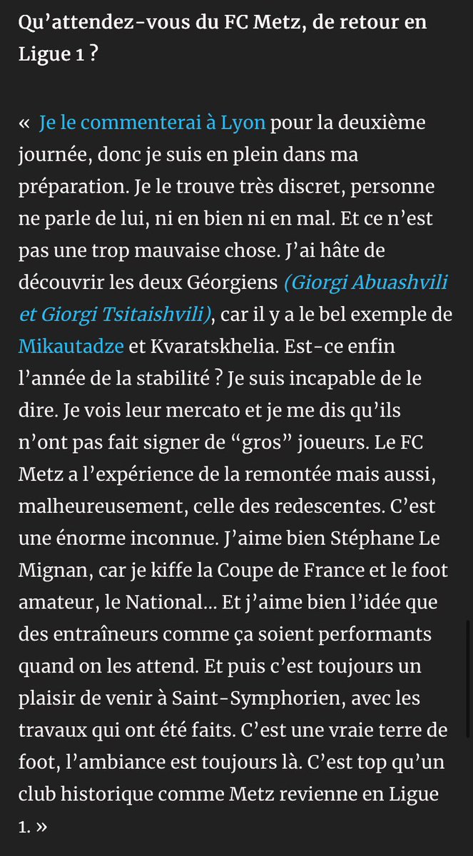 Créer du contenu est une chose, ne pas citer la source et très mal retranscrire la citation en est une autre 🤦‍♂️
L’interview complète est en libre accès : republicain-lorrain.fr/sport/2025/08/…