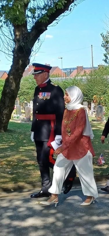 A privilege to join the Mayor of Rotherham Cllr Rukhsana Ismail at a special service on VJ Day. Thank you to RBL for supporting the important service of remembrance, arranged by Mr Ron Moffett MBE.
They shall grow not old …