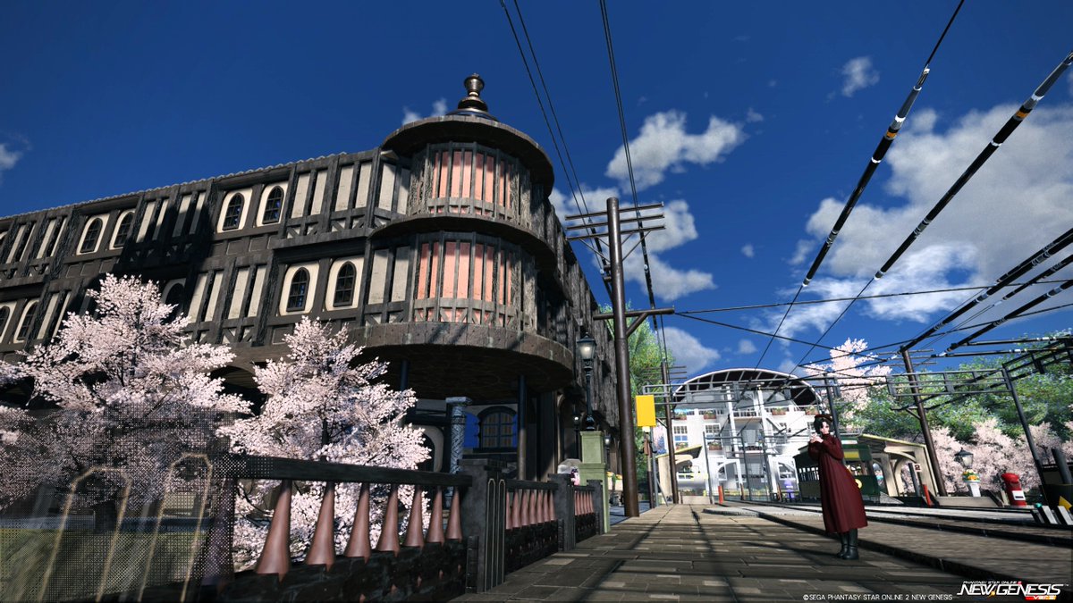 路面電車駅のホームを作りにあたって良いタイル表現ができて満足！シンボリックな百貨店風建築も進行中です。

#PSO2NGS #クリエイティブスペース