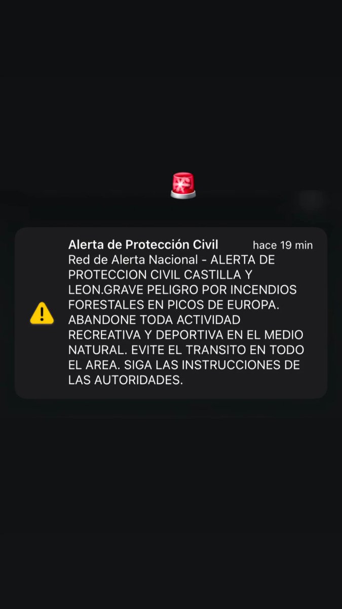Alerta de protección civil de <a href="/jcyl/">Junta de Castilla y León</a> por grave peligro de #IF en #Picosdeeuropa
¡Mucha precaución!