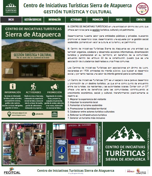 Ya está disponible la #nueva página #web del Centro de Iniciativas Turísticas Sierra de #Atapuerca, en la que destaca la #gestión de #servicios para entidades públicas y privadas,  #información, #actividades, #promoción o #contacto entre otros.
Toda la ℹ️: citatapuerca.com