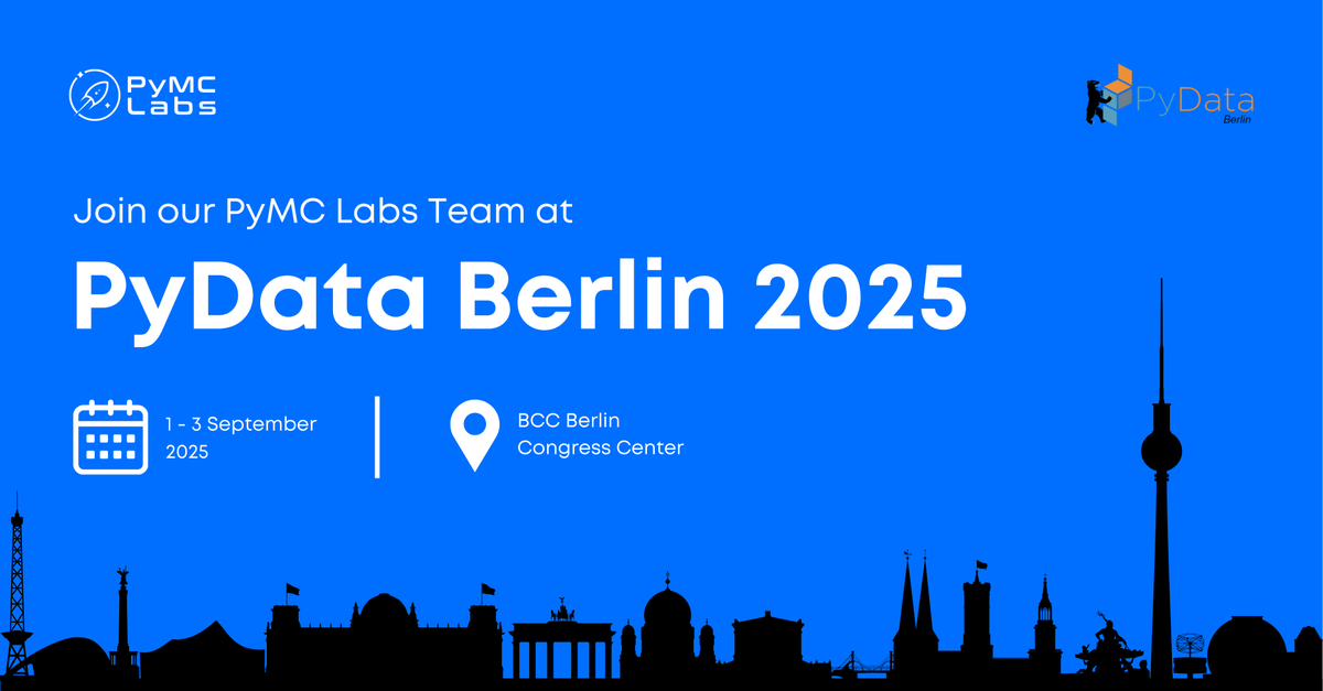 PyMC Labs (@pymc_labs) on Twitter photo We're heading to <a href="/pydataberlin/">pydataberlin</a> 2025 (Sept 1-3)! 🐍
Our team will be presenting on state space models, variational inference, and probabilistic approaches to marketing and risk.
Come find us if you're attending - always up for great conversations about open source data tools! We're heading to <a href="/pydataberlin/">pydataberlin</a> 2025 (Sept 1-3)! 🐍
Our team will be presenting on state space models, variational inference, and probabilistic approaches to marketing and risk.
Come find us if you're attending - always up for great conversations about open source data tools!