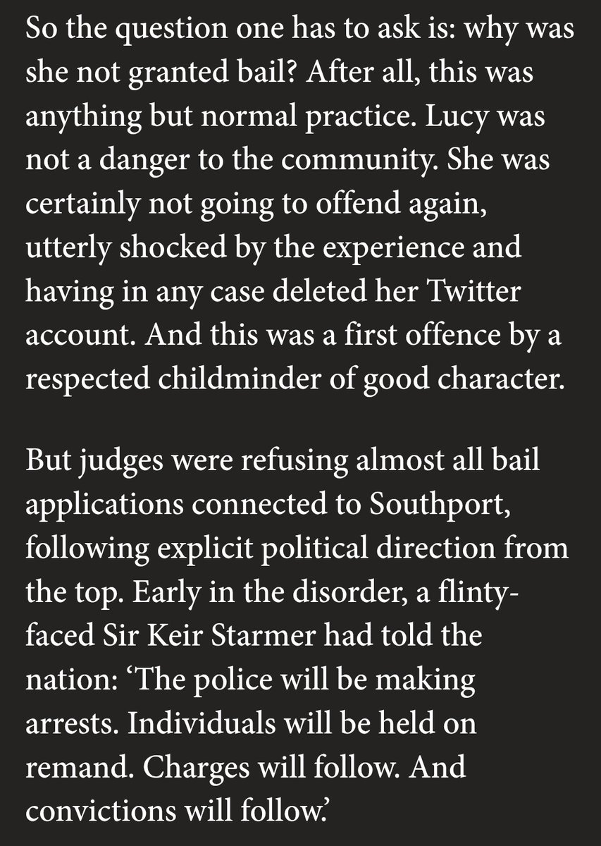 Bootlicking worm. It had everything to do with the government.

Connolly’s draconian stirring up racial hatred charge was personally authorised by Lord Hermer, who later boasted about jailings for speech. A non-violent childminder was remanded in custody at Starmer’s say-so.