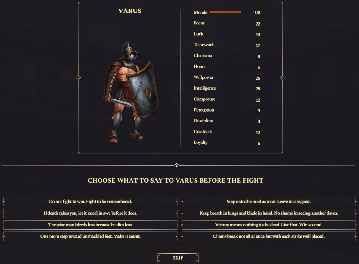 GladiatorumGame's tweet image. What would you say?

Before the sand drinks blood, your words may be the last thing he carries into the fight. Choose wisely.

#gamedev #indiedev #gladiatorgame #strategy #simulation #screenshotsaturday