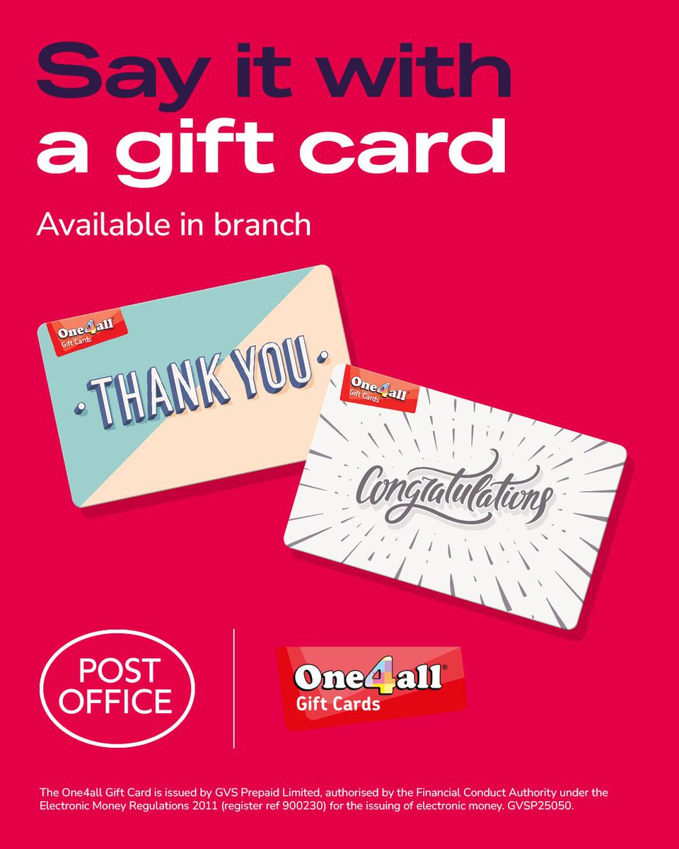 🥰 Whatever you need to say, say it with a One4all Gift Card. Spend directly in-store and online with 100s of retailers on 1000s of brands. Pop into branch today to pick up a design of your choice.