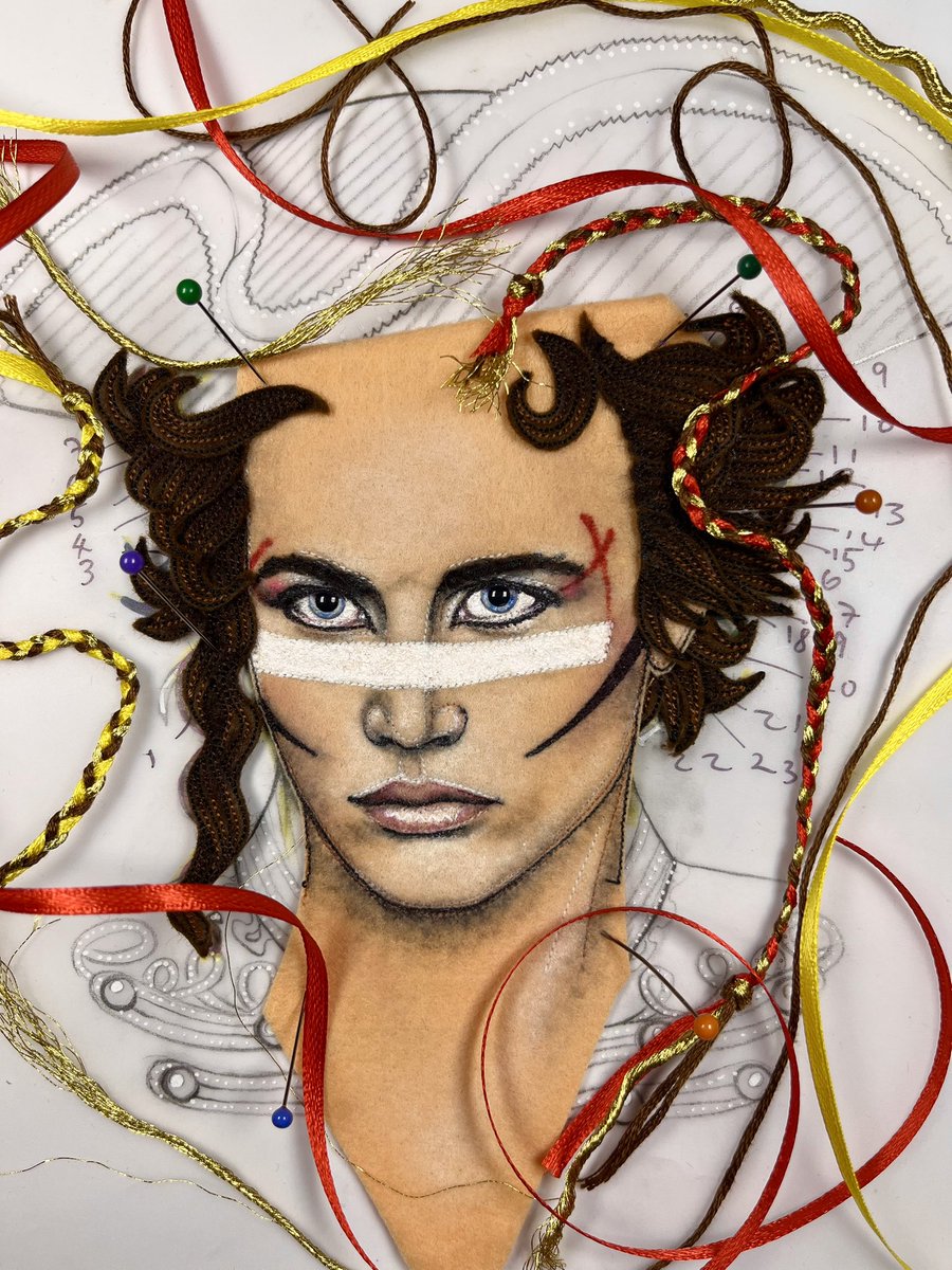 Jane Sanders (@janesandersart) on Twitter photo STITCHING ADAM ANT’S HAIR OUT OF FELT, THEN MAKING LITTLE PLAITS & BOWS FOR HIM. I’M LOVING CREATING THIS PORTRAIT BECAUSE THERE ARE SO MANY BITS OF HABERDASHERY I CAN USE, & WE ALL KNOW HOW MUCH I LOVE A BIT OF HABERDASHERY!!!! <a href="/adamaofficial/">Adam Ant</a> #AdamAnt STITCHING ADAM ANT’S HAIR OUT OF FELT, THEN MAKING LITTLE PLAITS & BOWS FOR HIM. I’M LOVING CREATING THIS PORTRAIT BECAUSE THERE ARE SO MANY BITS OF HABERDASHERY I CAN USE, & WE ALL KNOW HOW MUCH I LOVE A BIT OF HABERDASHERY!!!! <a href="/adamaofficial/">Adam Ant</a> #AdamAnt