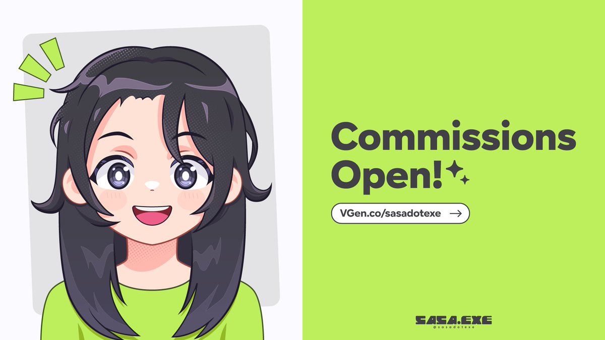 ✨【C0MMISSI0NS OPEN】✨
⤷ vgen.co/sasadotexe 

Services available:
- Logos / Skeb logos
- Overlays / Skeb overlays
- Schedule
- Panels

♡ + ↻ are appreciated! #VgenOpen #VTuberAssets