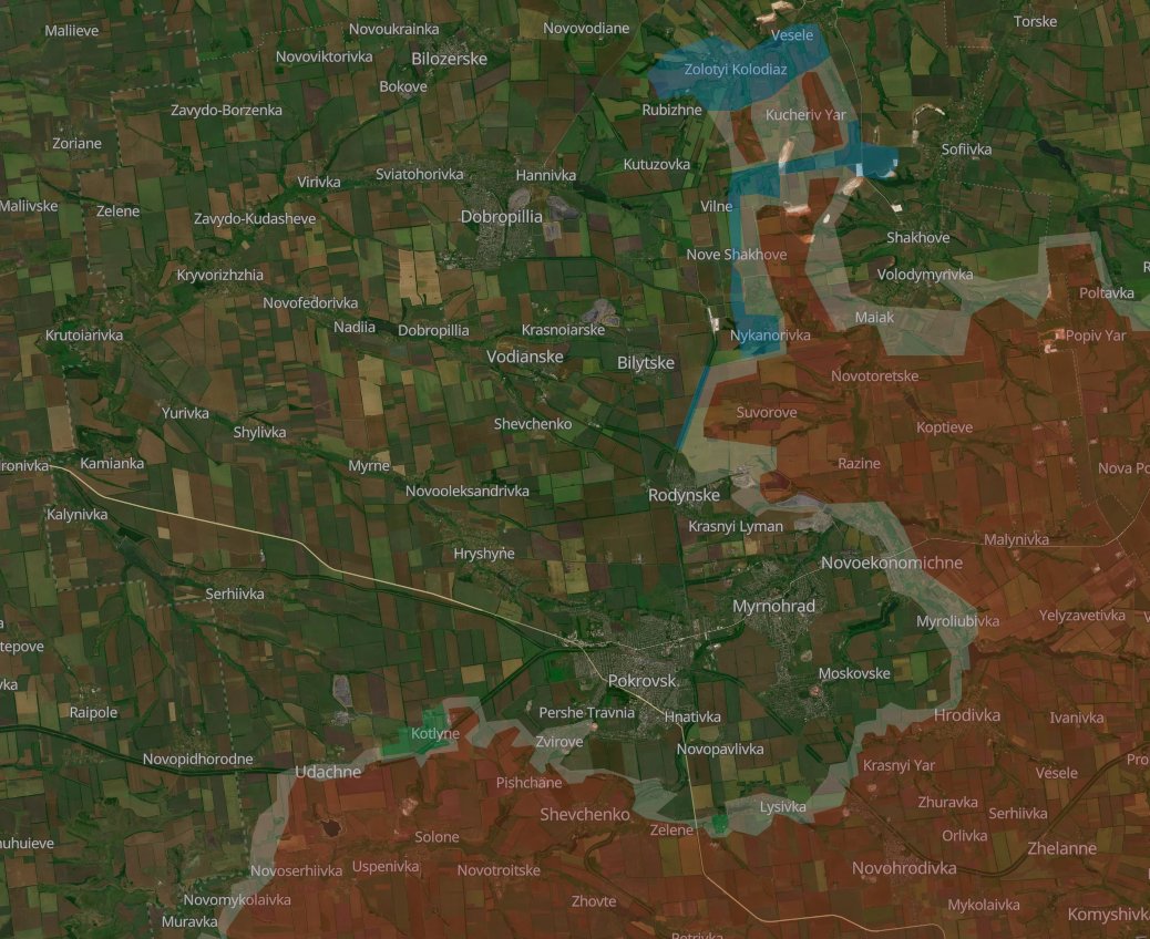 For the second day in a row, Russian analysts and commentors seems to be ignoring the infiltration and ongoing operations north of Pokrovsk. 

For example, Two Majors posts: "North of Pokrovsk, the Russian Armed Forces have advanced towards Rodinsky and are storming the
