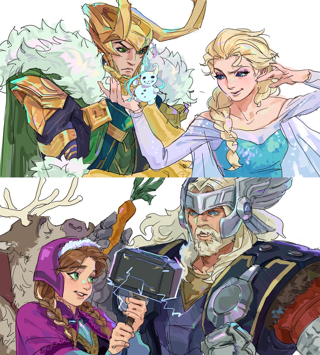 zhangwukimapipi's tweet image. #marvel  #frozen #loki #thor