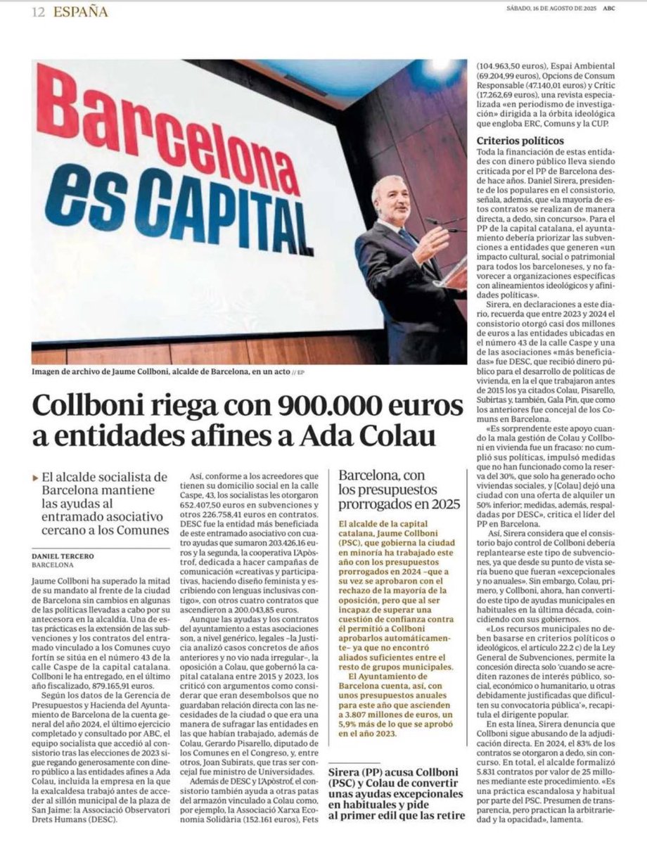 “Barcelona es capital”… del enchufe y del amiguismo. 
El PSC reparte 900.000 € a entidades afines a Colau y los Comunes. 
Barcelona se degrada, pero el dinero público va directo a chiringuitos ideológicos que no sirven a la ciudad. 
👇🏼 Aquí lo denuncio.