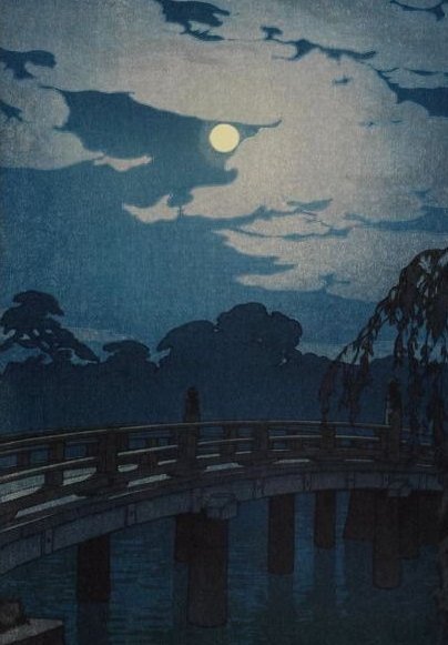 "The clouds,   
 Hurrying by,   
 Making a good moon."  Santoka 

 (images: Shoen Uemura/ Hiroshi Yoshida)