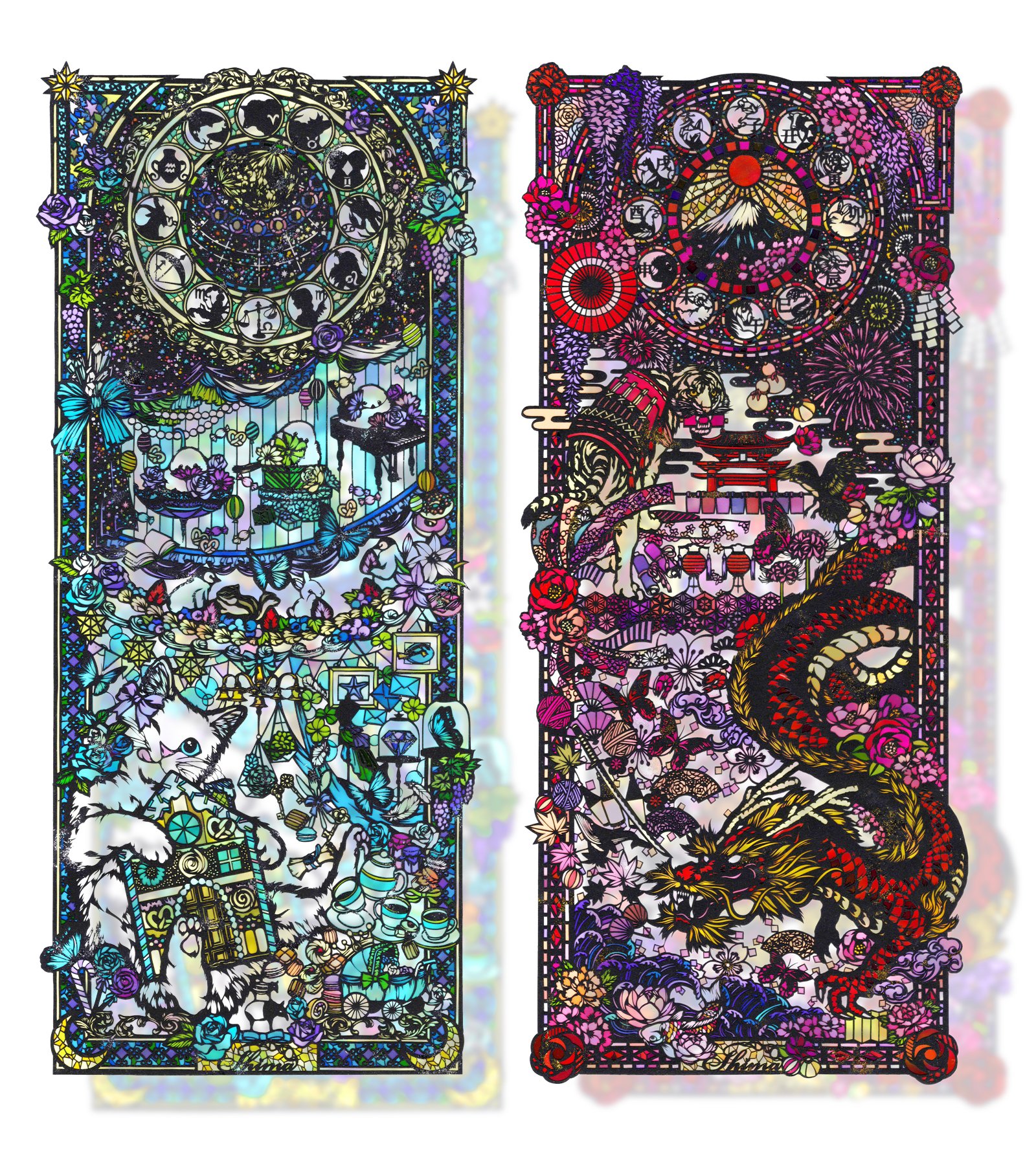 Fumi　切り絵 ステンドグラス風切り絵 【藤棚に住む龍】 #切り絵 #切り絵