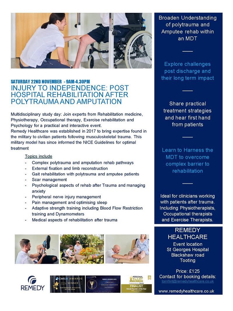 ATOCP Physio (@physioatocp) on Twitter photo Please email tomflint@remedyhealthcare.co.ukfor further details or to apply for a place on the day.
#polytrauma #rehab #amputee #physio #occupationaltherapy Please email tomflint@remedyhealthcare.co.ukfor further details or to apply for a place on the day.
#polytrauma #rehab #amputee #physio #occupationaltherapy