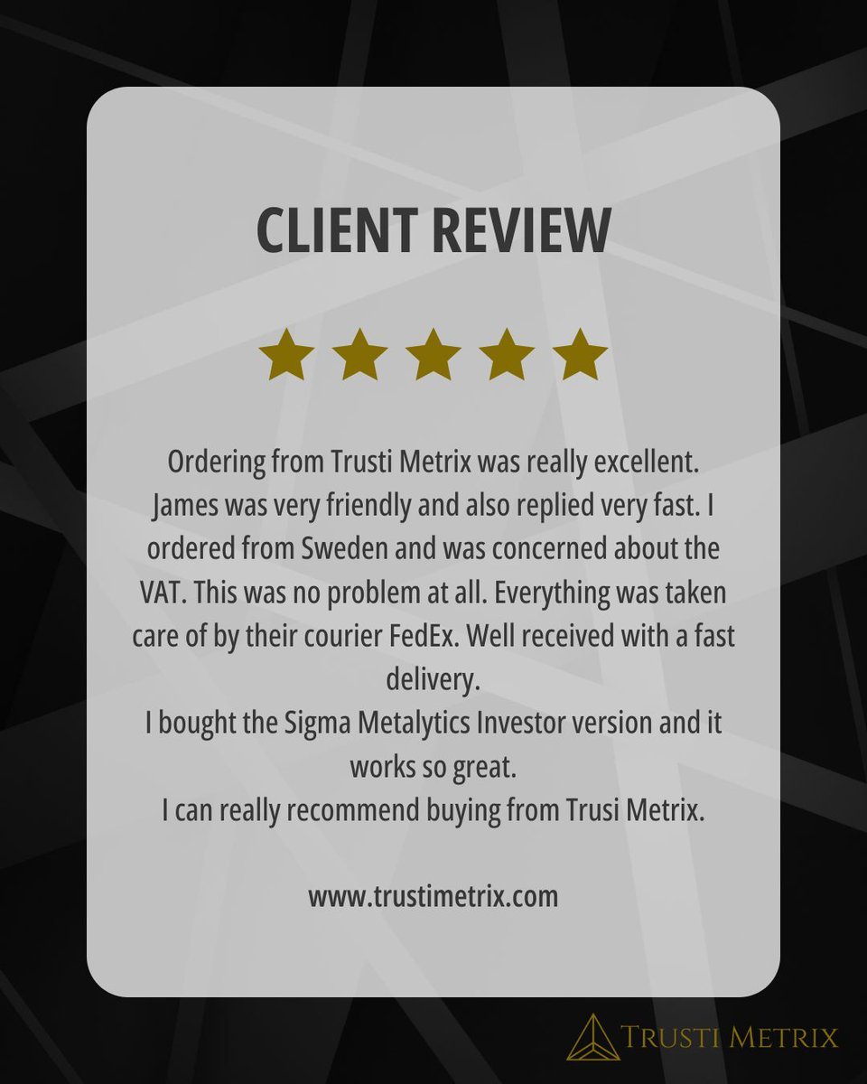 trustimetrix's tweet image. Another great review from a customer who trusted us to get it right.

Sigma devices, expert support - that’s what we do.

#TrustiMetrix #CustomerReview #SigmaMetalytics