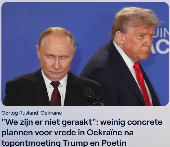 ik hoop dat ik mij vergis, maar ik vrees dat Poetin Trump met lege handen terugstuurt. Het zoveelste dreigement van Trump blijkt hol. Intussen blijven mensen sterven in Oekraïne #vrtnws