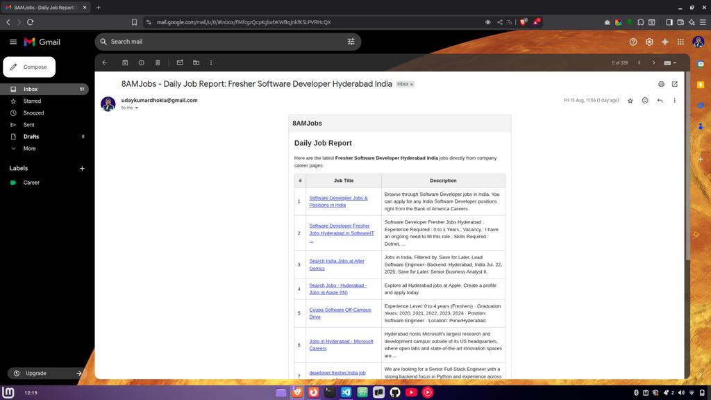 udaykumardhokia's tweet image. Job hunting sucks. Endless tabs, duplicate posts, wasted hours.

So I built 8AMJobs → an AI agent that fetches jobs from company sites &amp;amp; emails me a clean list every morning at 8 AM.

Next: opening it up for everyone.

#AI #JobSearch #BuildInPublic #AIAgents #Automation #Career