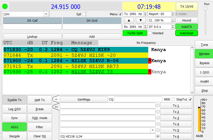 Nice opening on 12m FT8!
A new country for me , Kenya in the log.